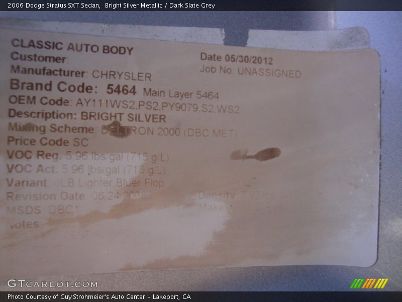 Bright Silver Metallic / Dark Slate Grey 2006 Dodge Stratus SXT Sedan