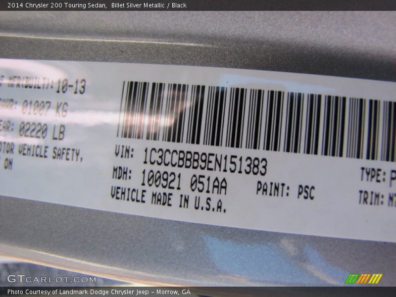 Billet Silver Metallic / Black 2014 Chrysler 200 Touring Sedan