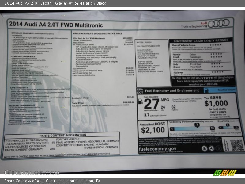 Glacier White Metallic / Black 2014 Audi A4 2.0T Sedan