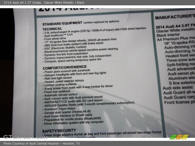 Glacier White Metallic / Black 2014 Audi A4 2.0T Sedan