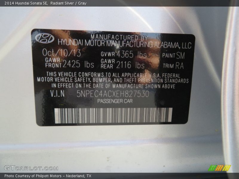 Radiant Silver / Gray 2014 Hyundai Sonata SE