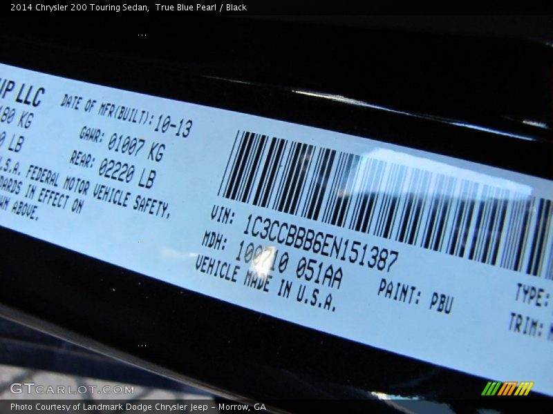 True Blue Pearl / Black 2014 Chrysler 200 Touring Sedan