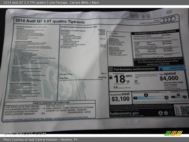 Carrara White / Black 2014 Audi Q7 3.0 TFSI quattro S Line Package