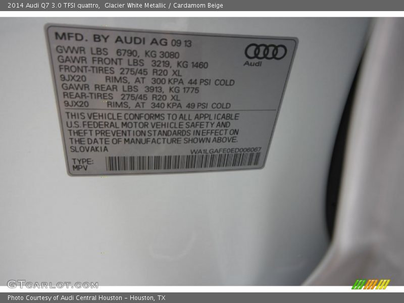 Glacier White Metallic / Cardamom Beige 2014 Audi Q7 3.0 TFSI quattro