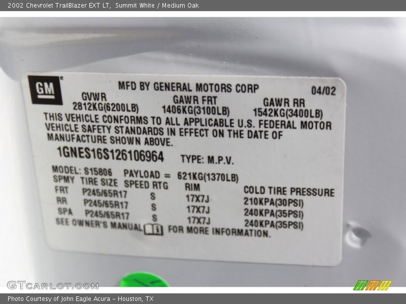 Summit White / Medium Oak 2002 Chevrolet TrailBlazer EXT LT