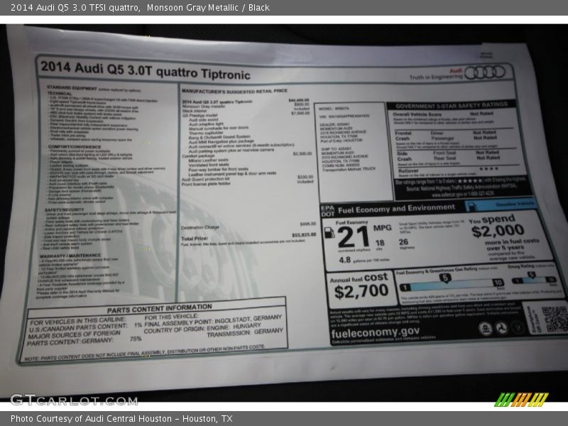 Monsoon Gray Metallic / Black 2014 Audi Q5 3.0 TFSI quattro