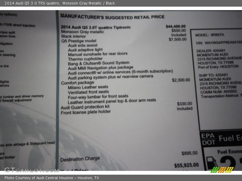 Monsoon Gray Metallic / Black 2014 Audi Q5 3.0 TFSI quattro