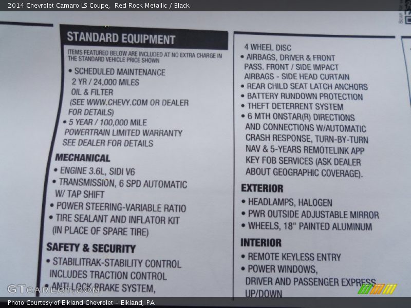 Red Rock Metallic / Black 2014 Chevrolet Camaro LS Coupe
