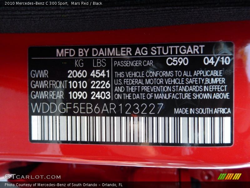 Mars Red / Black 2010 Mercedes-Benz C 300 Sport