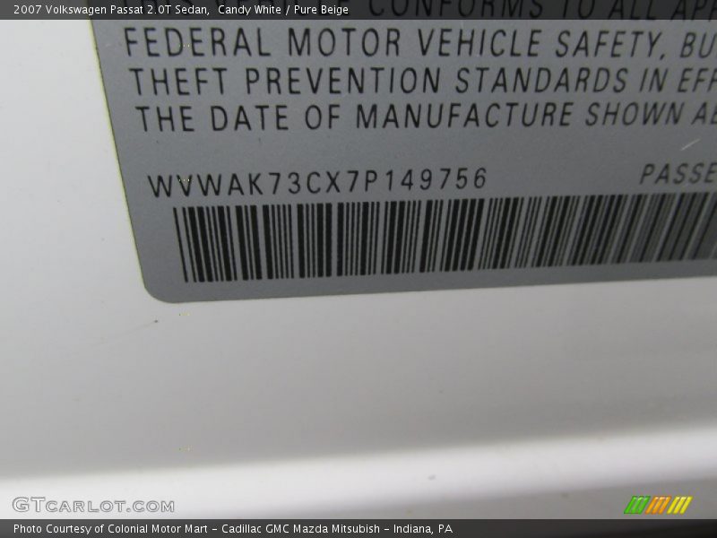 Candy White / Pure Beige 2007 Volkswagen Passat 2.0T Sedan