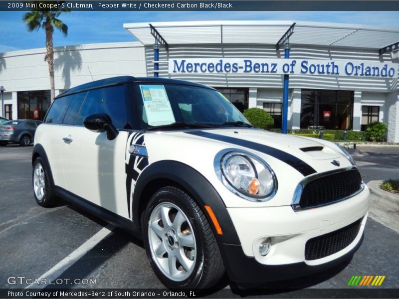 Pepper White / Checkered Carbon Black/Black 2009 Mini Cooper S Clubman