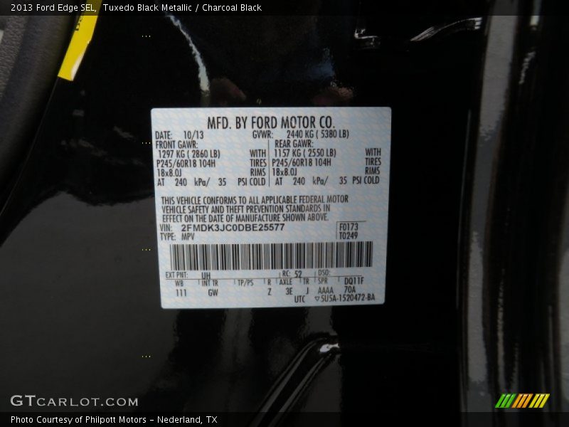 Tuxedo Black Metallic / Charcoal Black 2013 Ford Edge SEL