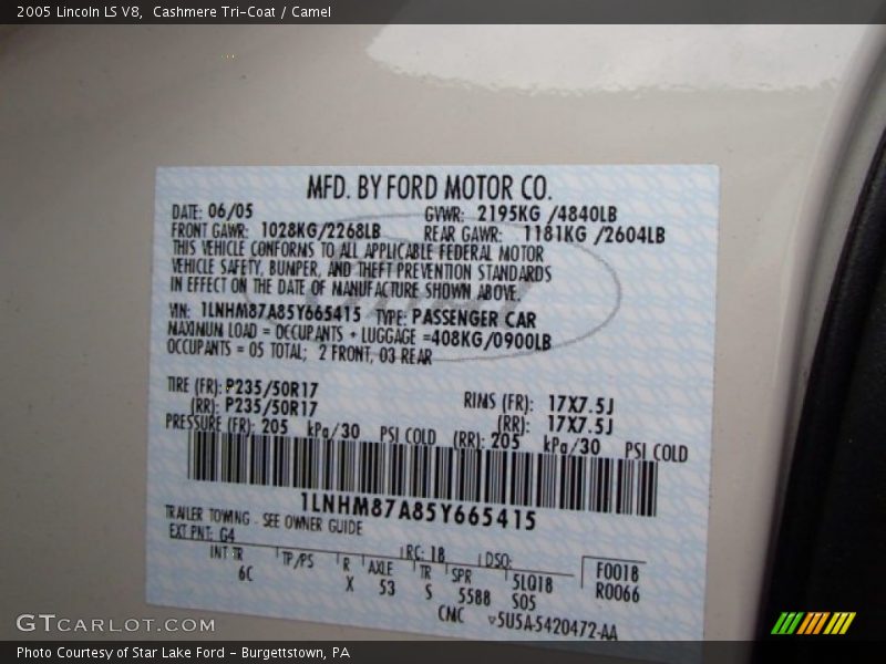 Cashmere Tri-Coat / Camel 2005 Lincoln LS V8