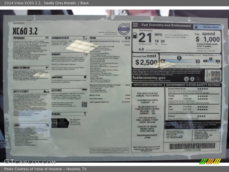 Saville Grey Metallic / Black 2014 Volvo XC60 3.2