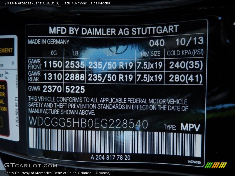 Black / Almond Beige/Mocha 2014 Mercedes-Benz GLK 350