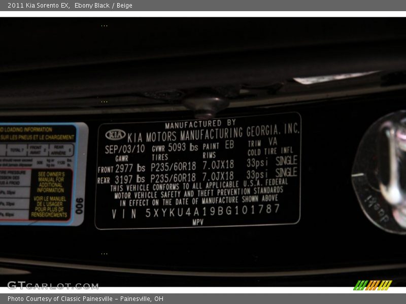 Ebony Black / Beige 2011 Kia Sorento EX