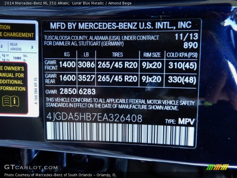 Lunar Blue Metallic / Almond Beige 2014 Mercedes-Benz ML 350 4Matic