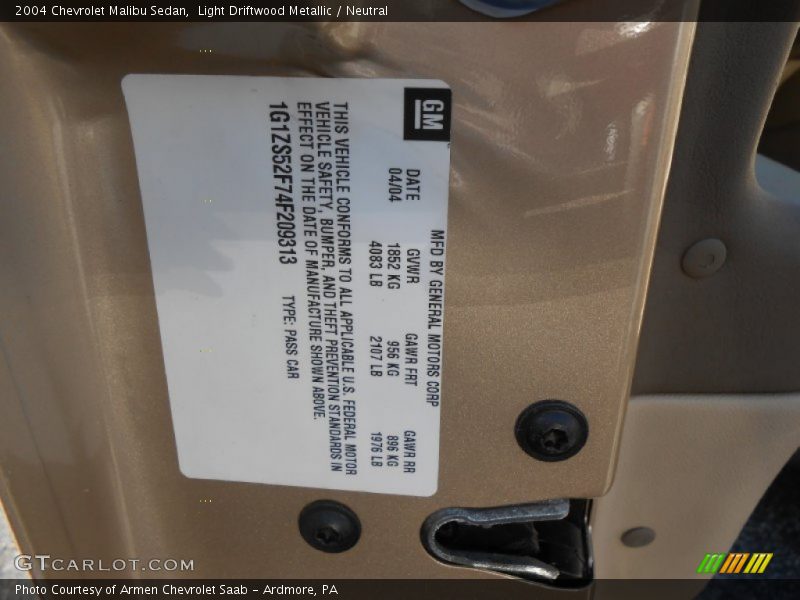 Light Driftwood Metallic / Neutral 2004 Chevrolet Malibu Sedan
