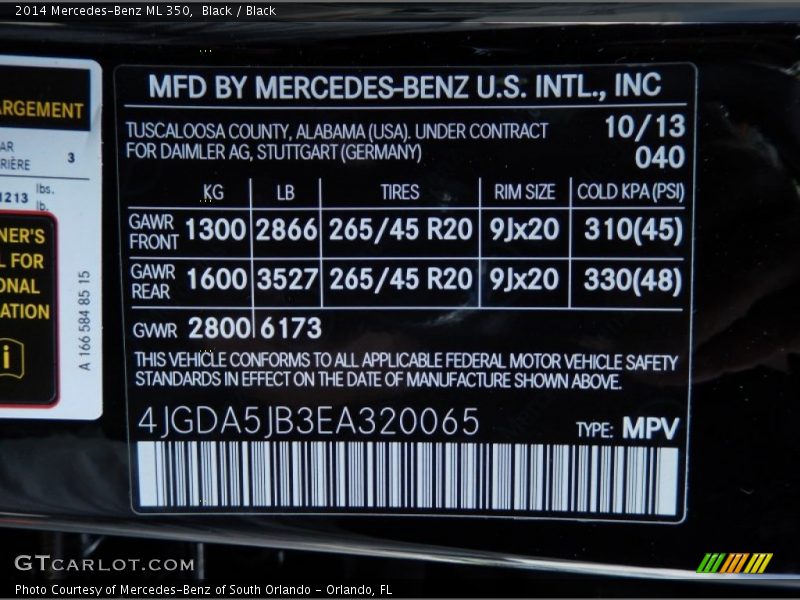 Black / Black 2014 Mercedes-Benz ML 350