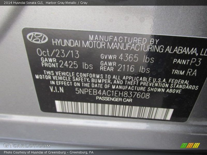 Harbor Gray Metallic / Gray 2014 Hyundai Sonata GLS