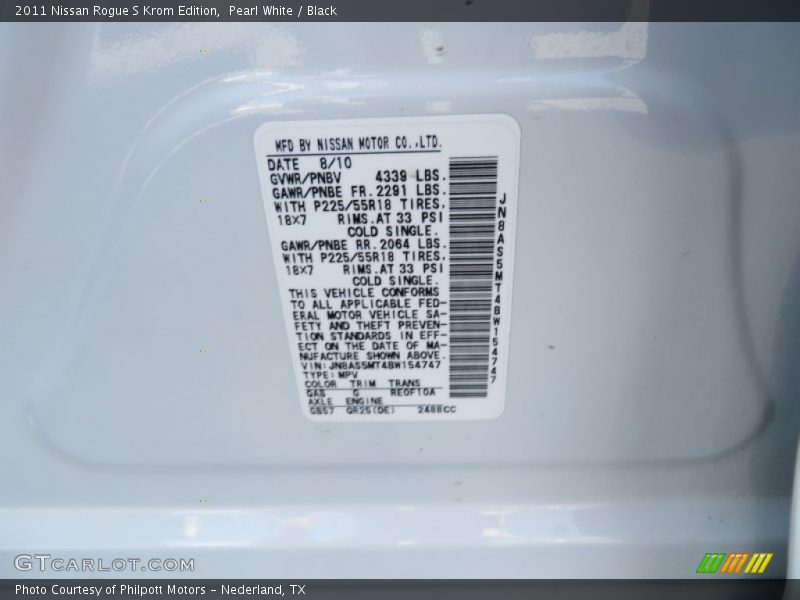 Pearl White / Black 2011 Nissan Rogue S Krom Edition