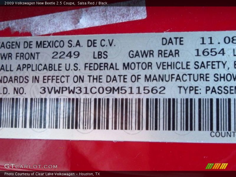 Salsa Red / Black 2009 Volkswagen New Beetle 2.5 Coupe