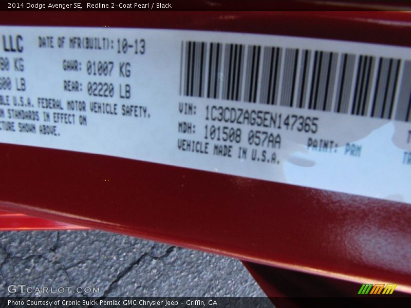 2014 Avenger SE Redline 2-Coat Pearl Color Code PRM