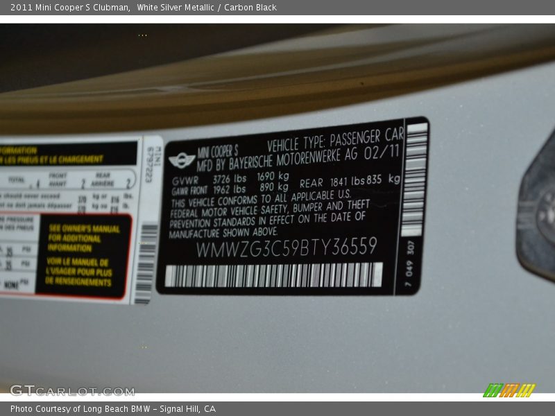 White Silver Metallic / Carbon Black 2011 Mini Cooper S Clubman