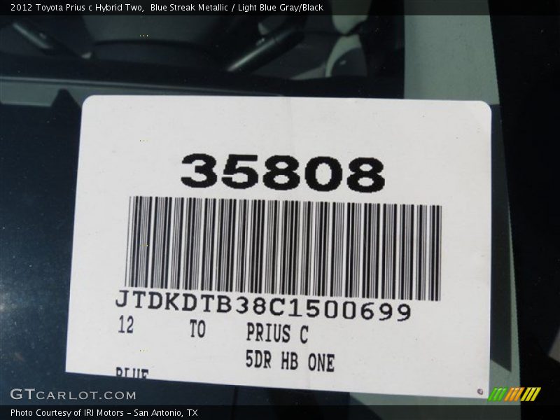 Blue Streak Metallic / Light Blue Gray/Black 2012 Toyota Prius c Hybrid Two
