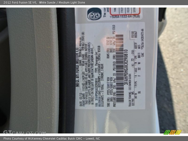 White Suede / Medium Light Stone 2012 Ford Fusion SE V6