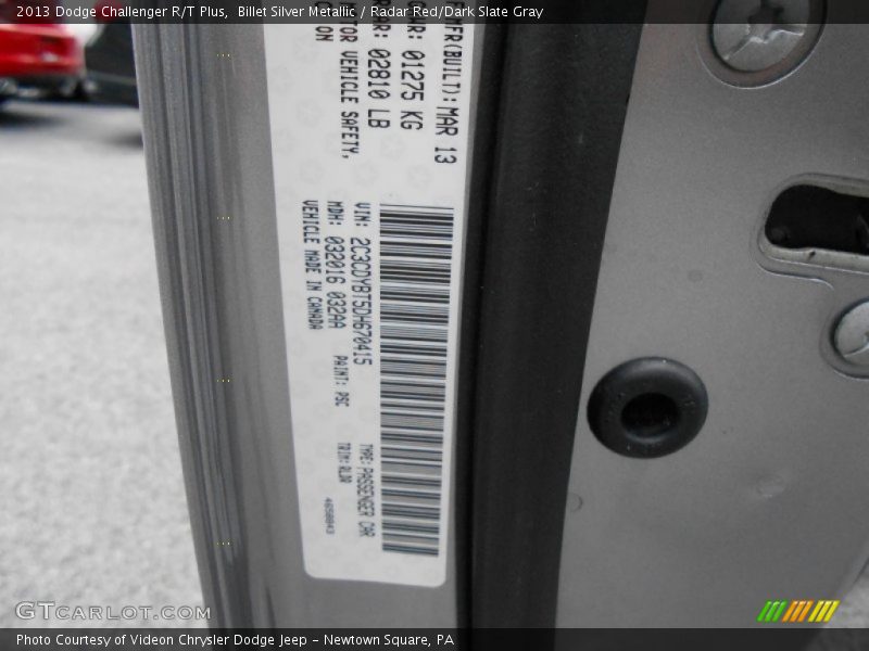 Billet Silver Metallic / Radar Red/Dark Slate Gray 2013 Dodge Challenger R/T Plus