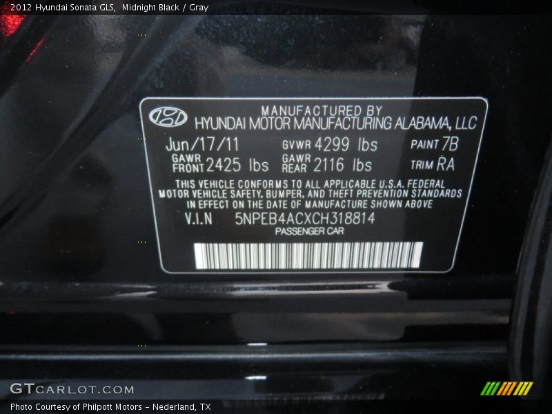 Midnight Black / Gray 2012 Hyundai Sonata GLS