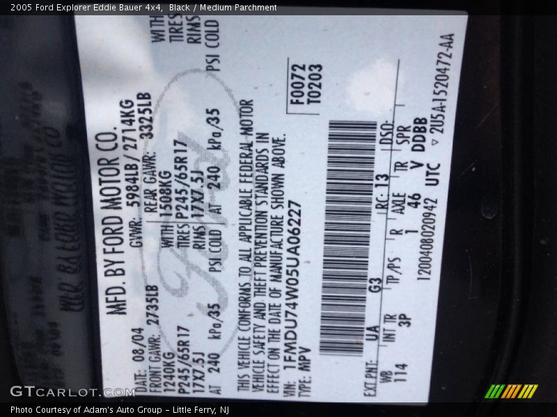 Black / Medium Parchment 2005 Ford Explorer Eddie Bauer 4x4
