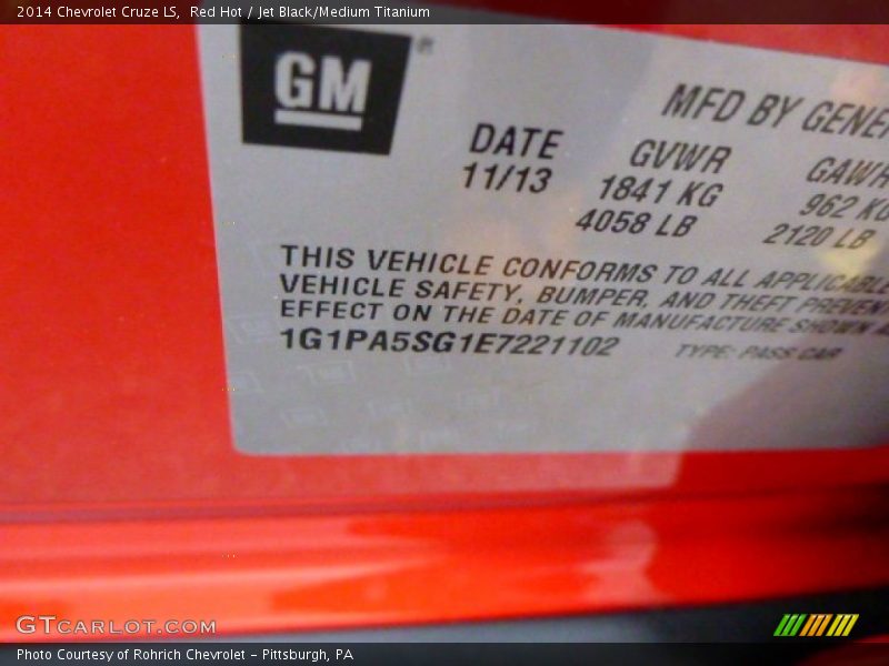 Red Hot / Jet Black/Medium Titanium 2014 Chevrolet Cruze LS