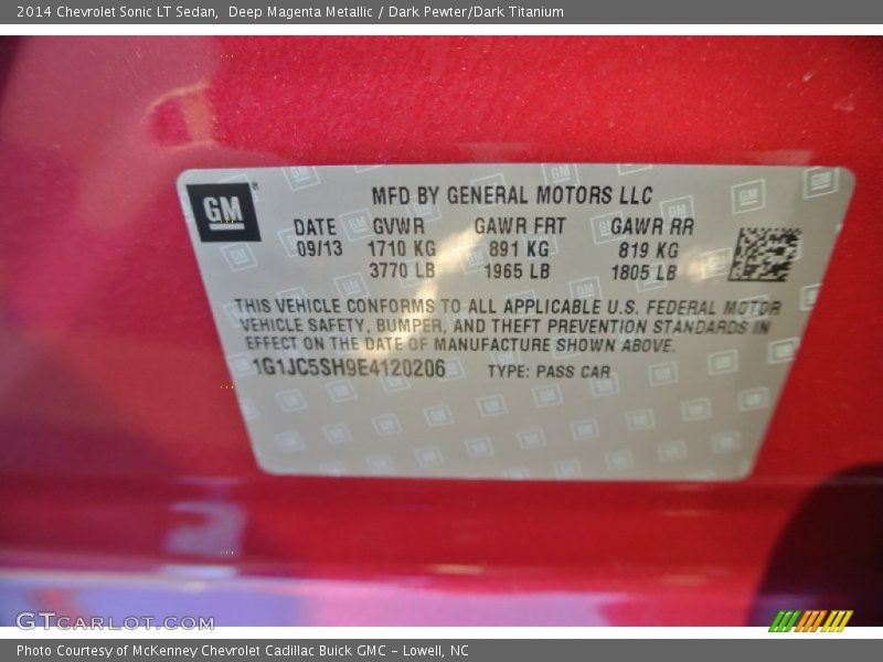Deep Magenta Metallic / Dark Pewter/Dark Titanium 2014 Chevrolet Sonic LT Sedan