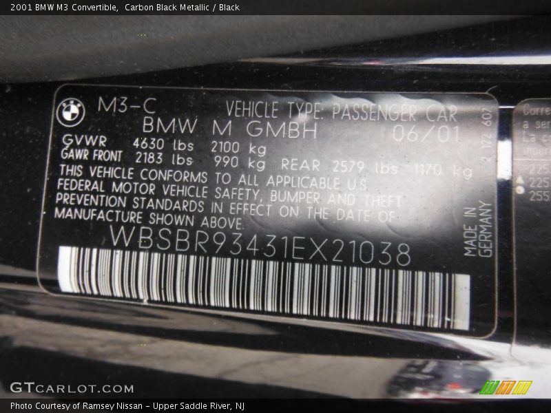 Carbon Black Metallic / Black 2001 BMW M3 Convertible