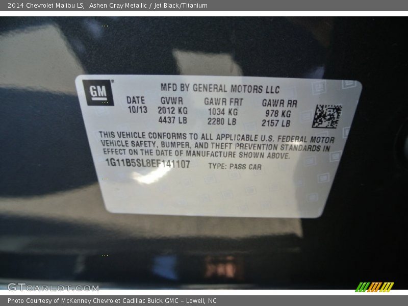 Ashen Gray Metallic / Jet Black/Titanium 2014 Chevrolet Malibu LS