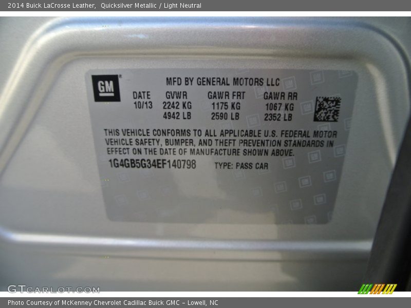 Quicksilver Metallic / Light Neutral 2014 Buick LaCrosse Leather