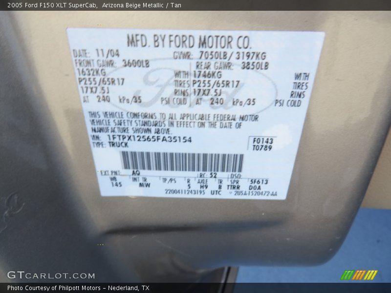 Arizona Beige Metallic / Tan 2005 Ford F150 XLT SuperCab