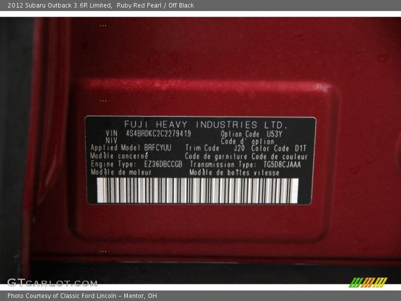 Ruby Red Pearl / Off Black 2012 Subaru Outback 3.6R Limited