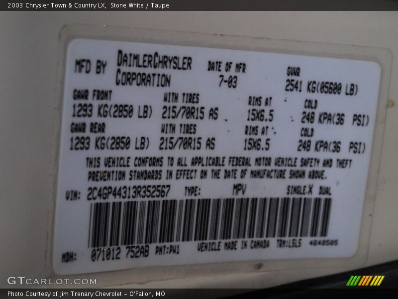 Stone White / Taupe 2003 Chrysler Town & Country LX
