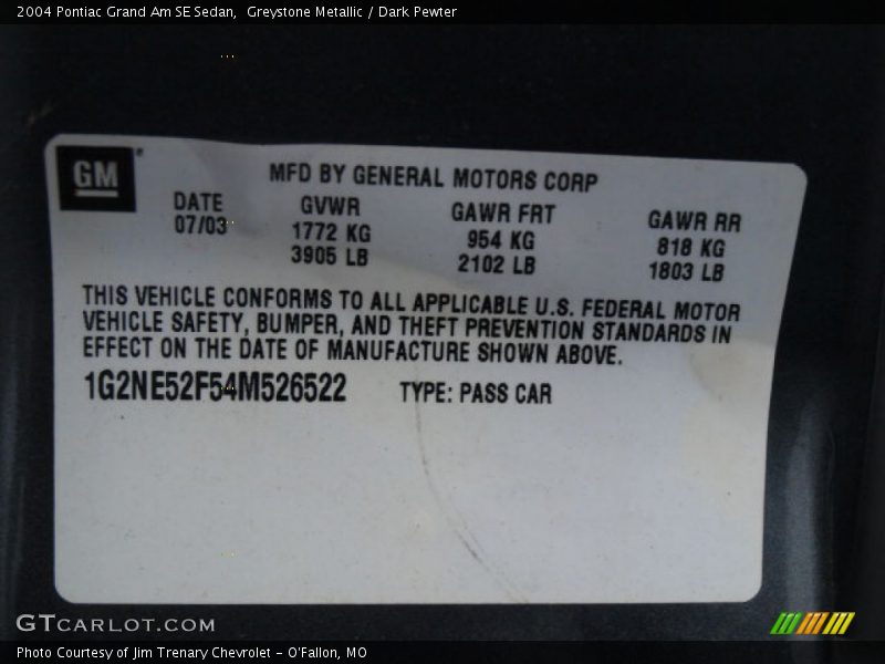 Greystone Metallic / Dark Pewter 2004 Pontiac Grand Am SE Sedan