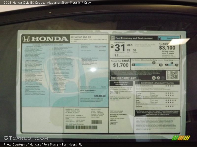  2013 Civic EX Coupe Window Sticker