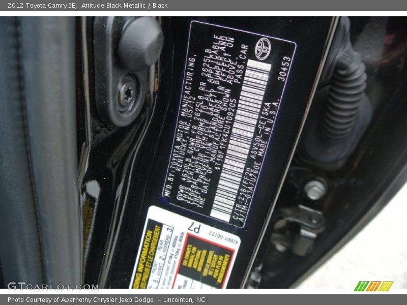 Attitude Black Metallic / Black 2012 Toyota Camry SE