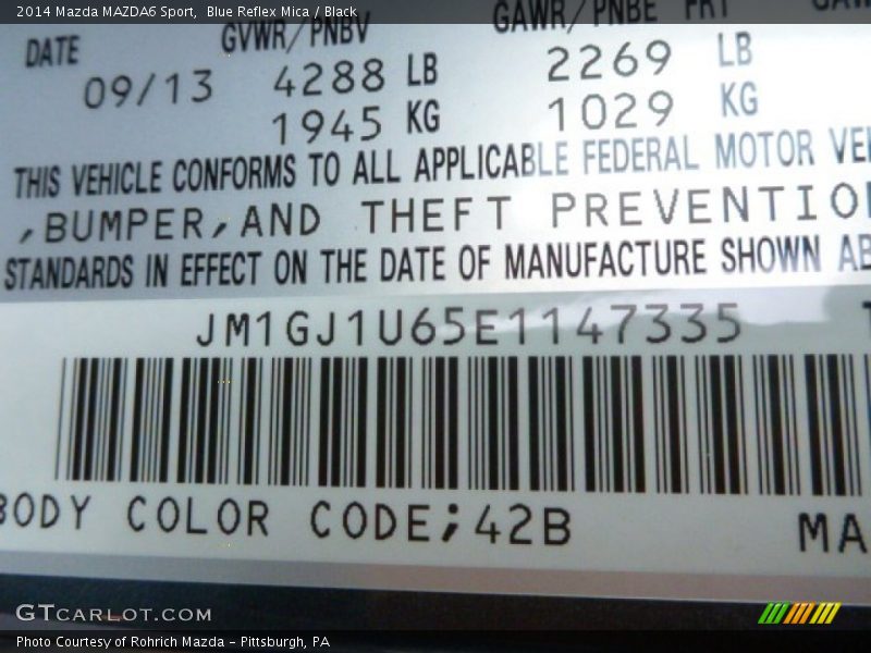 2014 MAZDA6 Sport Blue Reflex Mica Color Code 42B