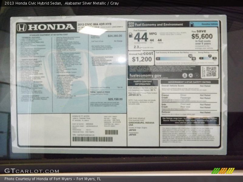 Alabaster Silver Metallic / Gray 2013 Honda Civic Hybrid Sedan