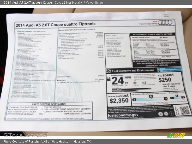 Cuvee Silver Metallic / Velvet Beige 2014 Audi A5 2.0T quattro Coupe
