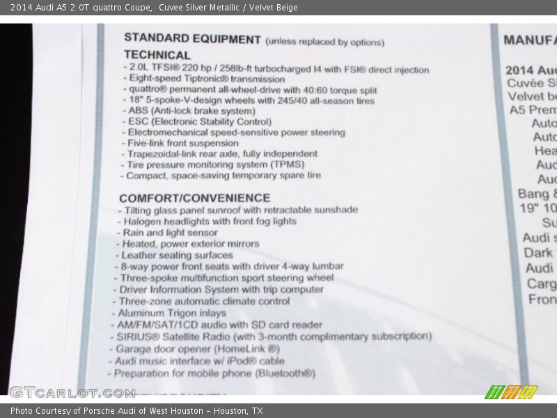 Cuvee Silver Metallic / Velvet Beige 2014 Audi A5 2.0T quattro Coupe