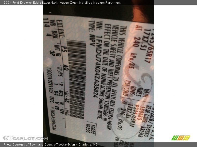 2004 Explorer Eddie Bauer 4x4 Aspen Green Metallic Color Code P5