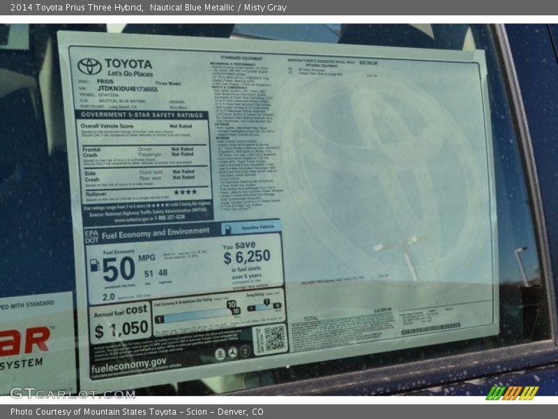 Nautical Blue Metallic / Misty Gray 2014 Toyota Prius Three Hybrid